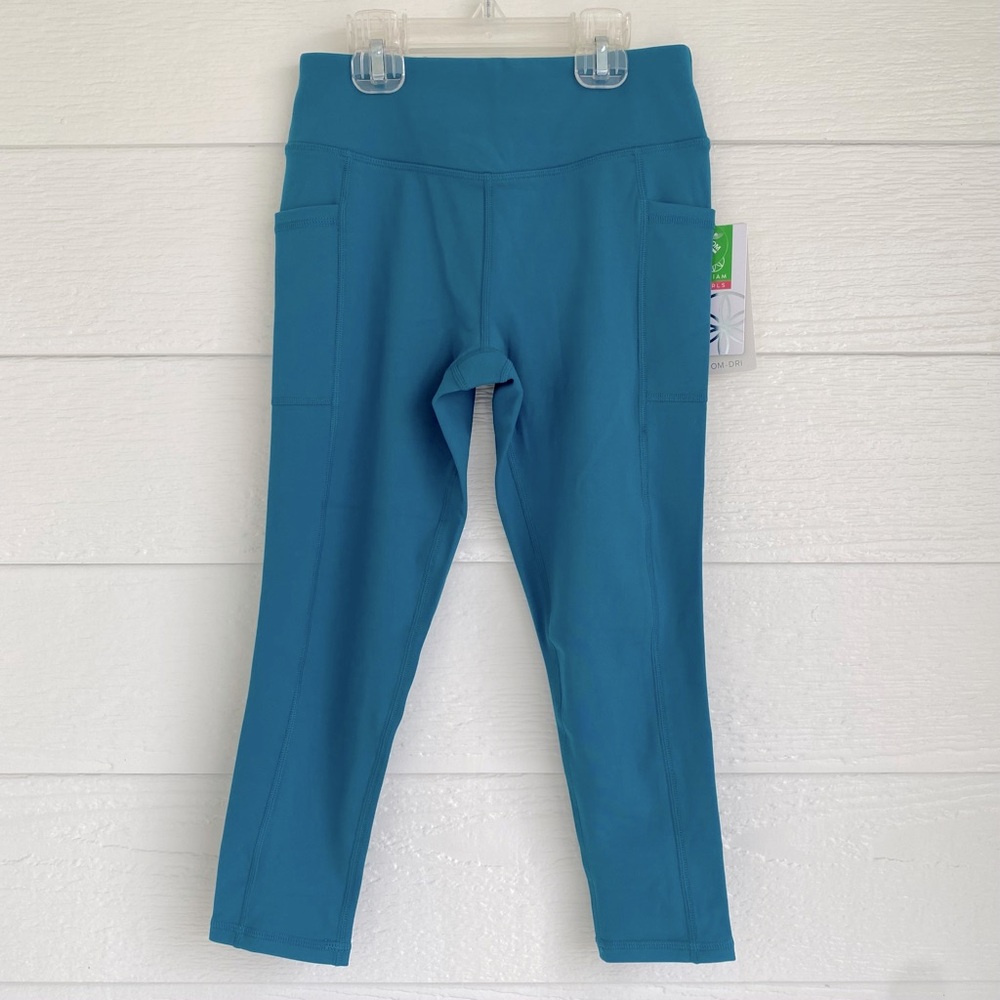 NEW GAIAM Girls OM-DRI 7/8 High Rise Leggings Size M (8) Hawaiian Blue (teal)